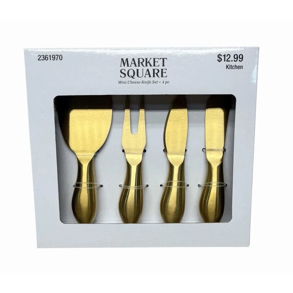 Market Square Mini Cheese Knife Set, 4pc Gold Metal Glossy Modern Spreaders